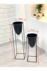 Best Hırdavat 2'li Metal Ayaklı Saksı Çiçeklik  Siyah