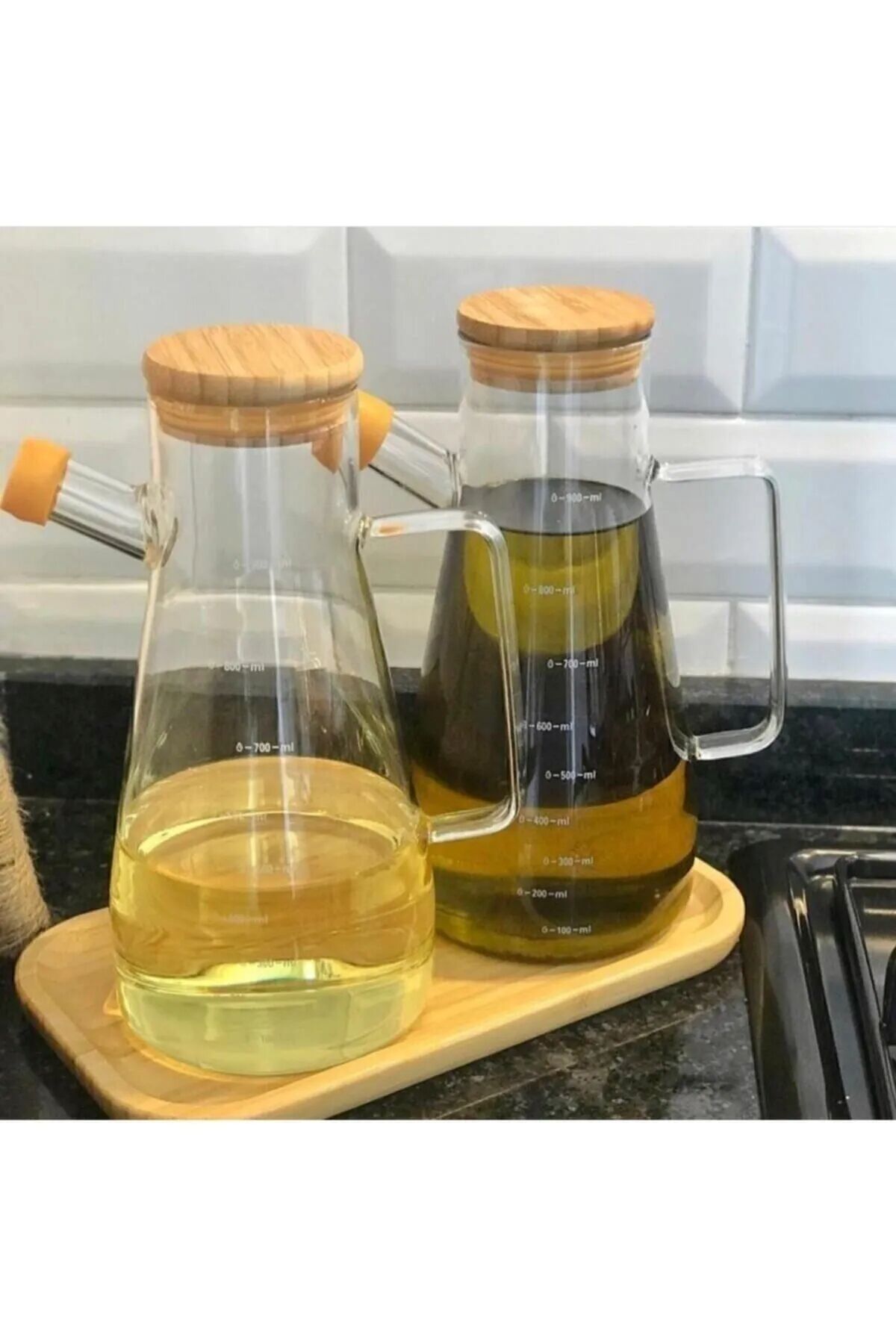 Vadi Home Borosilikat 2 Li Bambu Kapaklı Yağdanlık 900 ml