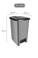 Slim Pedallı Banyo Mutfak Çöp Kovası - 25 Litre - Antrasit