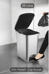 Slim Pedallı Banyo Mutfak Çöp Kovası - 25 Litre - Antrasit