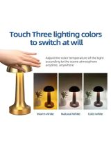 Vadi Home  Gold Dokunmatik Şarjlı 3 Kademeli Işıklı Gece Lambası USB Girişli Metal Mantar Masa Lambası