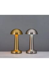 Vadi Home  Gold Dokunmatik Şarjlı 3 Kademeli Işıklı Gece Lambası USB Girişli Metal Mantar Masa Lambası