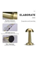 Vadi Home  Gold Dokunmatik Şarjlı 3 Kademeli Işıklı Gece Lambası USB Girişli Metal Mantar Masa Lambası