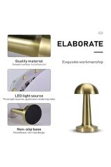 Vadi Home  Gümüş Dokunmatik Şarjlı 3 Kademeli Işıklı Gece Lambası USB Girişli Metal Mantar Masa Lambası