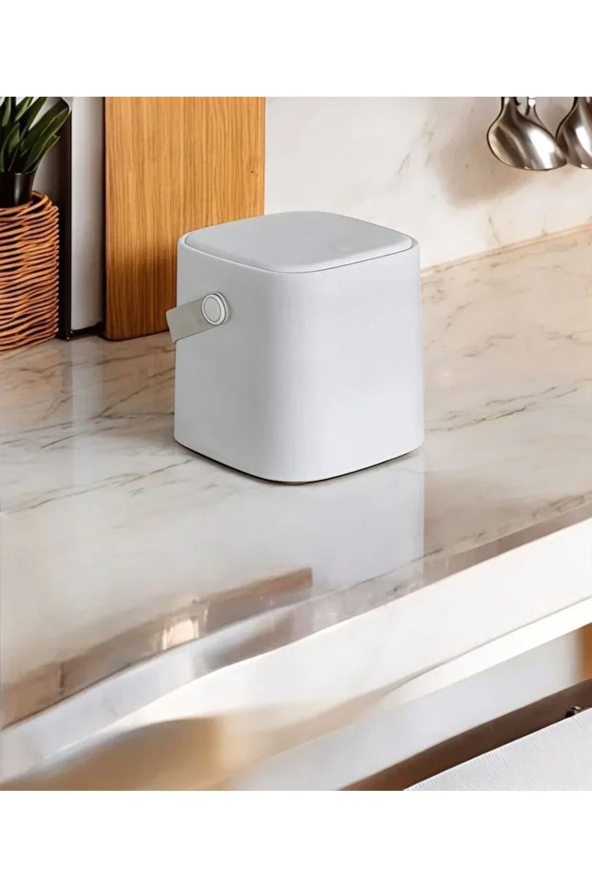 Click Kapaklı Tutma Saplı Iç Kovalı Tezgah Üst Mutfak Çöp Kovası 4 Lt - Beyaz